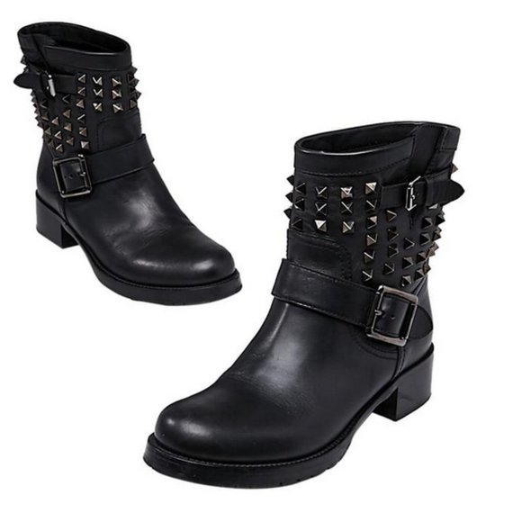 Valentino Black Rockstud Noir Biker Boots/Booties